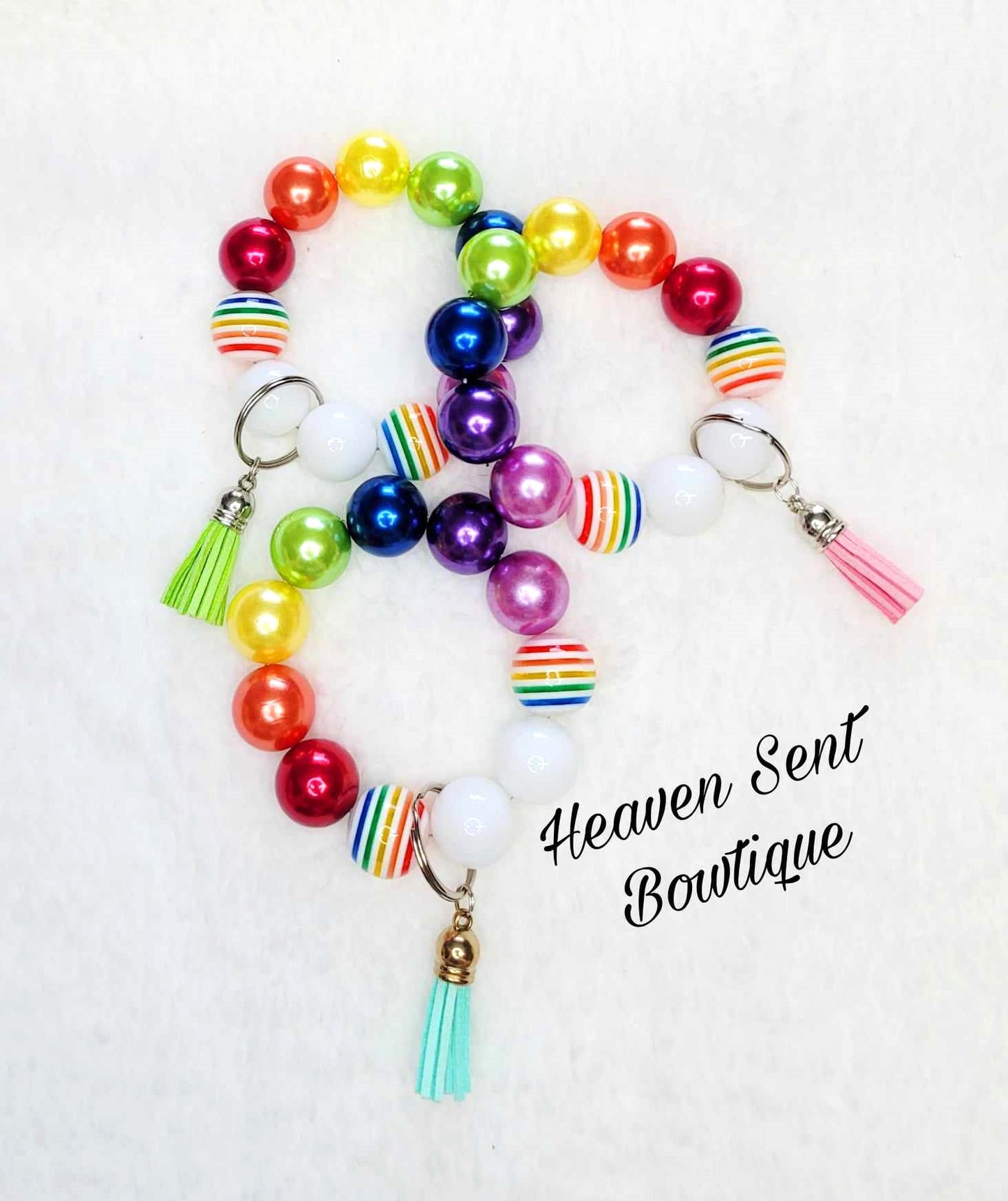 Rainbow Acrylic beaded keychain//Handmade Accessories/Acrylic Bead Wristlet Keychain/Best Gift