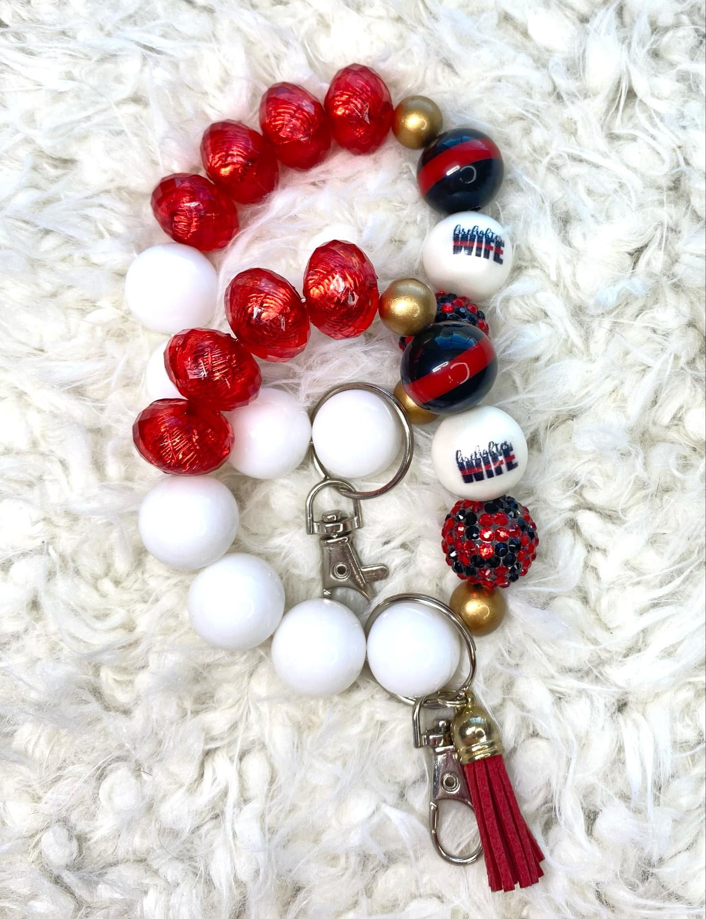 Red Keychain/Firefighter Wife Acrylic Keychain/Wife Keychain/Acrylic Beaded Wristlet Keychain/Birthday Gift