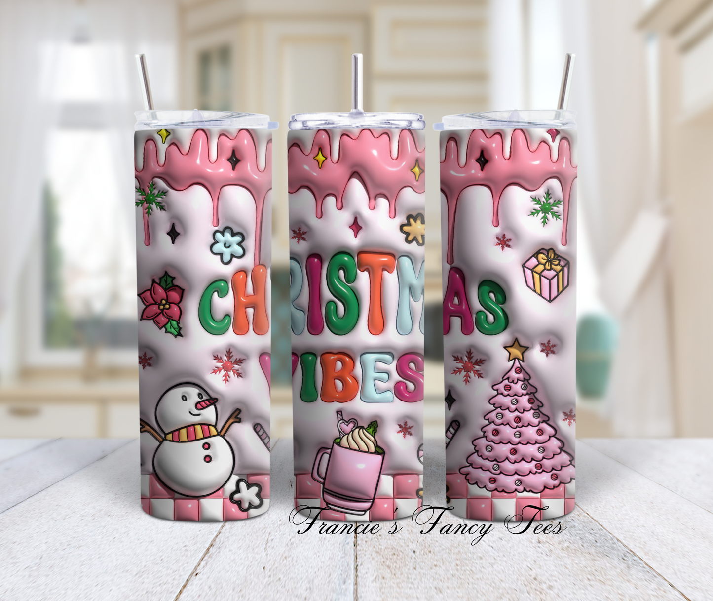 Christmas Vibes Tumbler/3D Puffy Tumbler/Christmas Theme/Christmas Gift/20oz Tumbler/Gift/Sublimation Tumbler