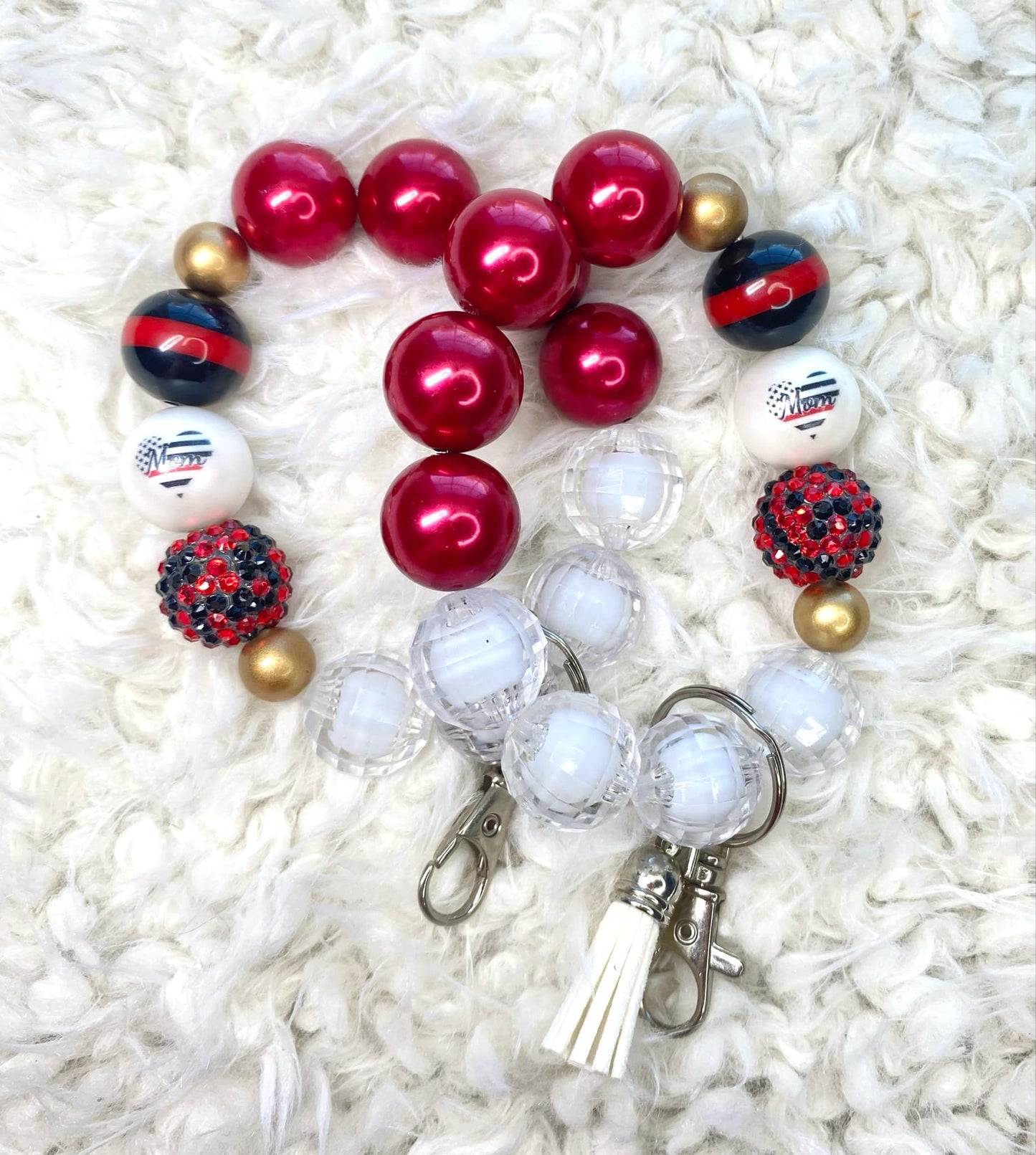 Mom Firefighter Acrylic Keychain/Firefighter Mom/Handmade Accessories/Acrylic Beaded Wristlet Keychain/Best Gift/Purse Charm