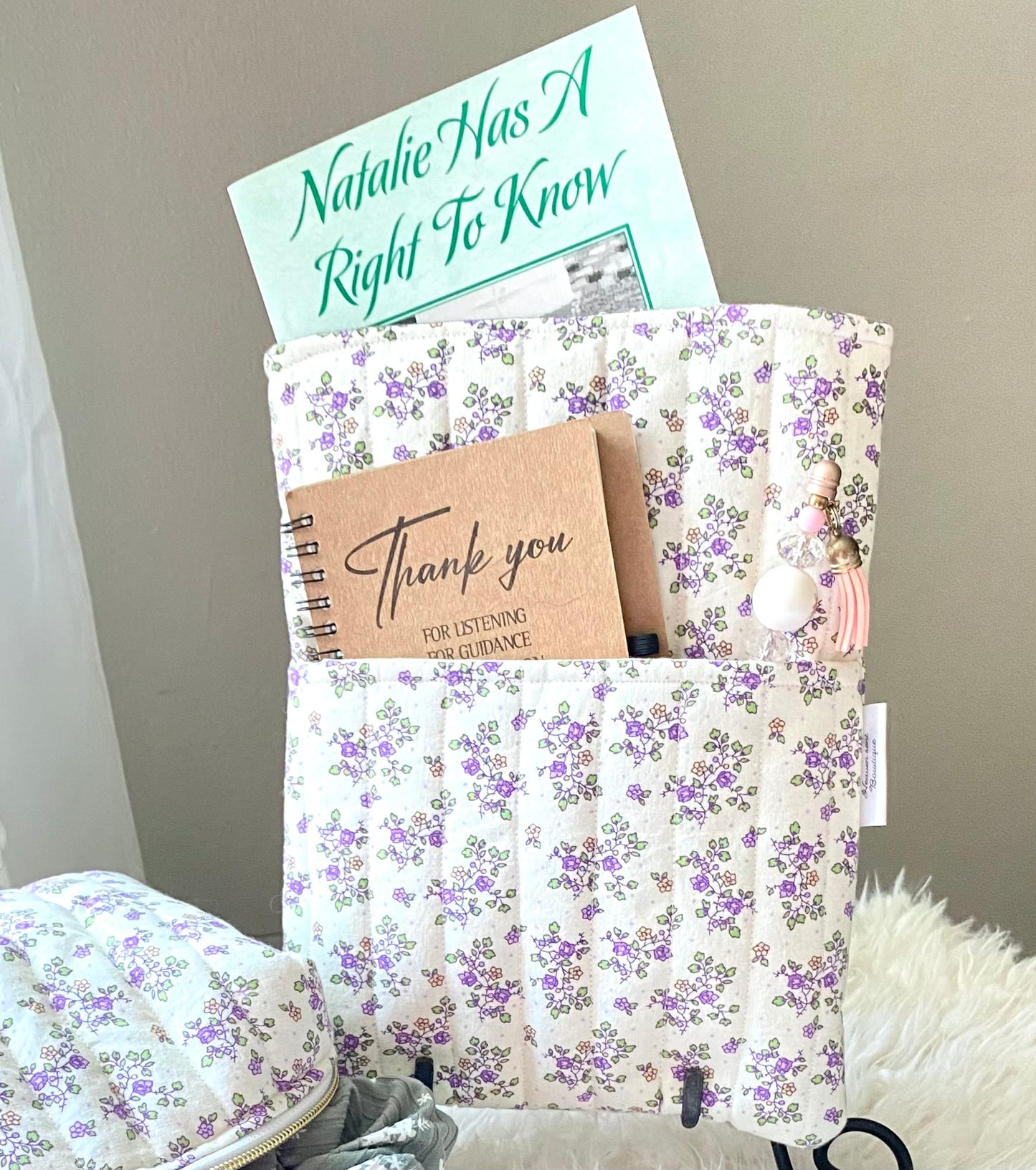 Purple floral Travel Set/ Book sleeve/ Travel bag/ Mini bag/Wristlet/Medicine Bag/ Makeup bag/ birthday gift/ Christmas gift/ Handmade/ Handmade/ Quilted Boxy Bag/ Keychain