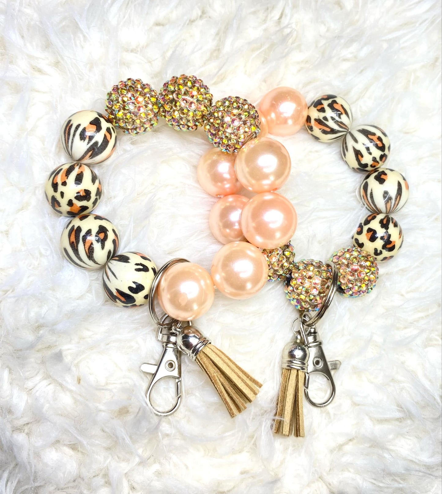 Cheetah Print Acrylic Keychain/Handmade Accessories/Acrylic Beaded Wristlet/ Keychain/Best Gift/Birthday Gift