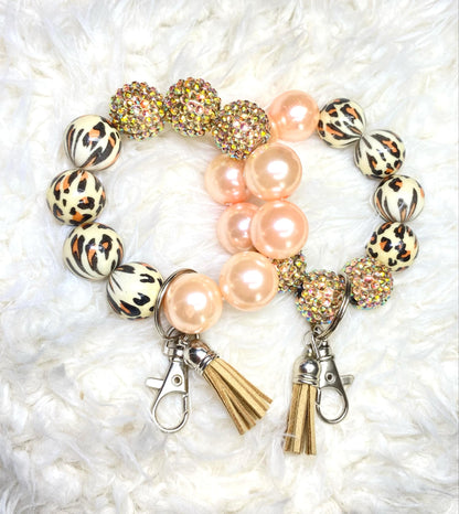 Cheetah Print Acrylic Keychain/Handmade Accessories/Acrylic Beaded Wristlet/ Keychain/Best Gift/Birthday Gift