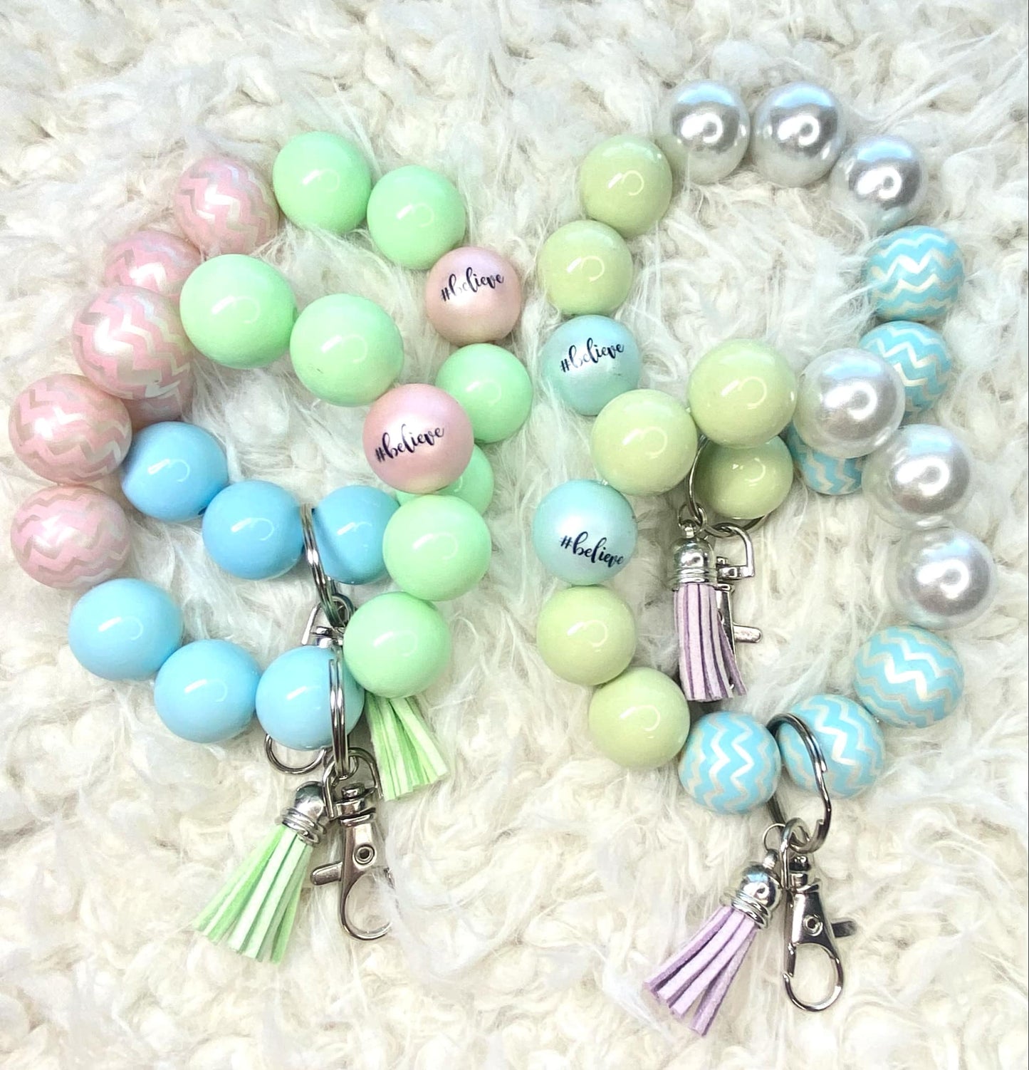 Believe Beaded Keychain/Inspiring Keychain/Handmade Accessories/Acrylic Beaded Wristlet Keychain/Best Friend Gift