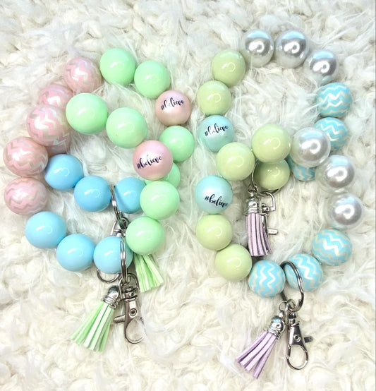 Believe Beaded Keychain/Inspiring Keychain/Handmade Accessories/Acrylic Beaded Wristlet Keychain/Best Friend Gift