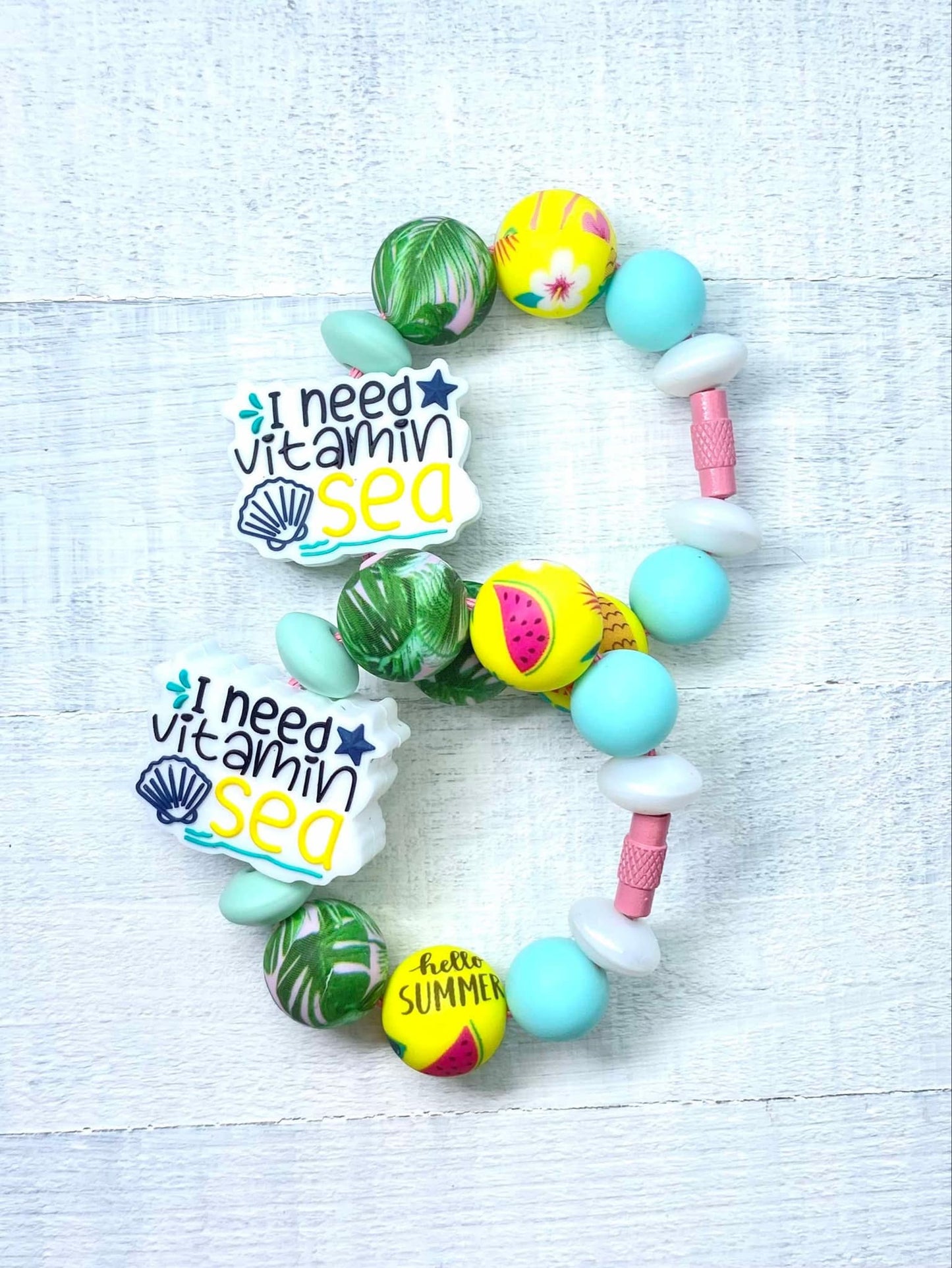 I Need Vitamin Sea/Beach Theme Cup Charm/Charms/ Handle Accessory/ Accessory for Cups/Silicone Beads