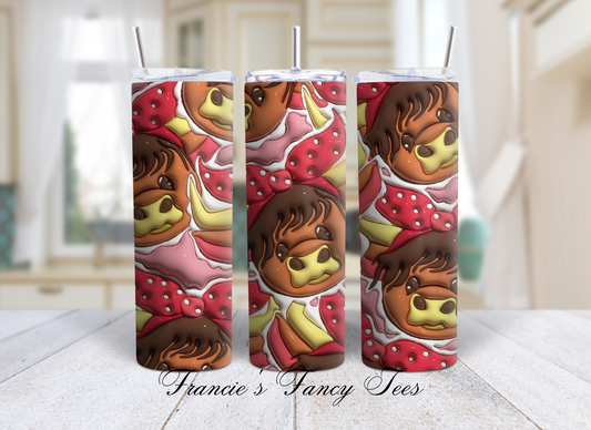 Highland Cow 3D Puffy Tumbler/Kids Tumbler/20oz Tumbler/Birthday Gift/Sublimation Tumbler/ Little Girl Tumbler