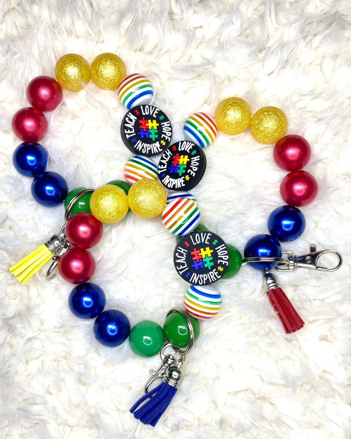 Love, Hope, Inspire, Teach Acrylic Keychain/Autism Keychain/Homemade/Acrylic Bead Wristlet Keychain/Best Gift/Beaded Wristlet/