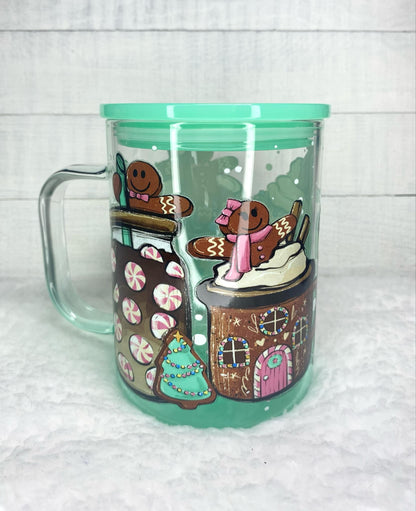 Gingerbread Glassware/Glass Cup/Frosted Glass Libby Cup/UV DTF Glass Cup/Christmas Gift/16oz Libby Cup