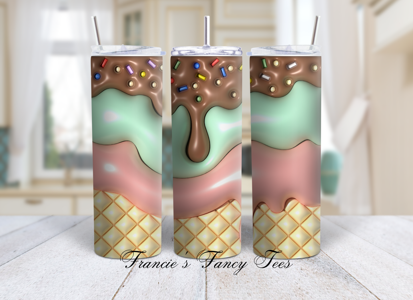 Ice Cream 3D Puffy Tumbler/Kids Tumbler/Birthday Gift/20oz Tumbler/Sublimation Tumbler/ 3D Puffy Tumbler