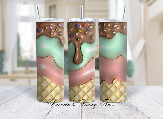Ice Cream 3D Puffy Tumbler/Kids Tumbler/Birthday Gift/20oz Tumbler/Sublimation Tumbler/ 3D Puffy Tumbler