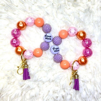 Mama Bear Beaded Keychain//Handmade Gifts/Acrylic Bead Wristlet Keychain/Best Gift for Mom