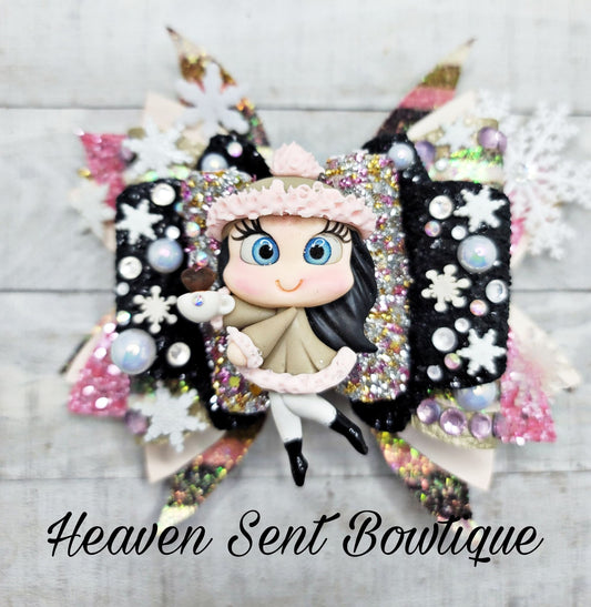 Christmas Snowflakes Hair Bow/Vinyl Hair Bow/Christmas Bow/Santa Bow/Holiday Hair Bow/Christmas Pageant hair Bow