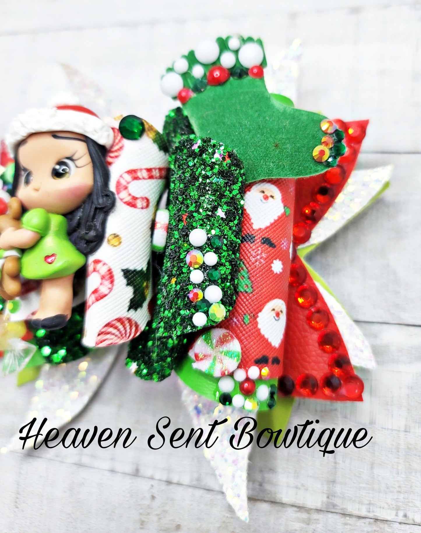 Christmas hair Bow for Girls/Vinyl Hair Bow/Christmas Bow/Santa Bow/Holiday Hair Bow/Christmas Pageant hair Bow