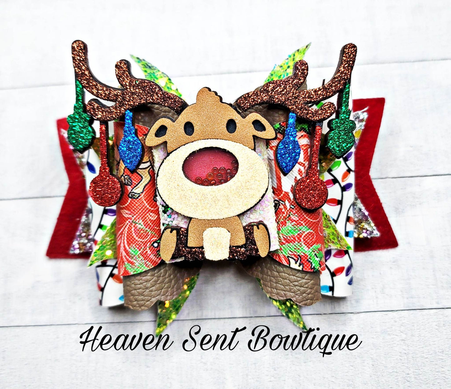 Christmas hair Bow/Vinyl Hair Bow/Christmas Bow/Santa Bow/Holiday Hair Bow/Christmas Pageant hair Bow/Reindeer Bow