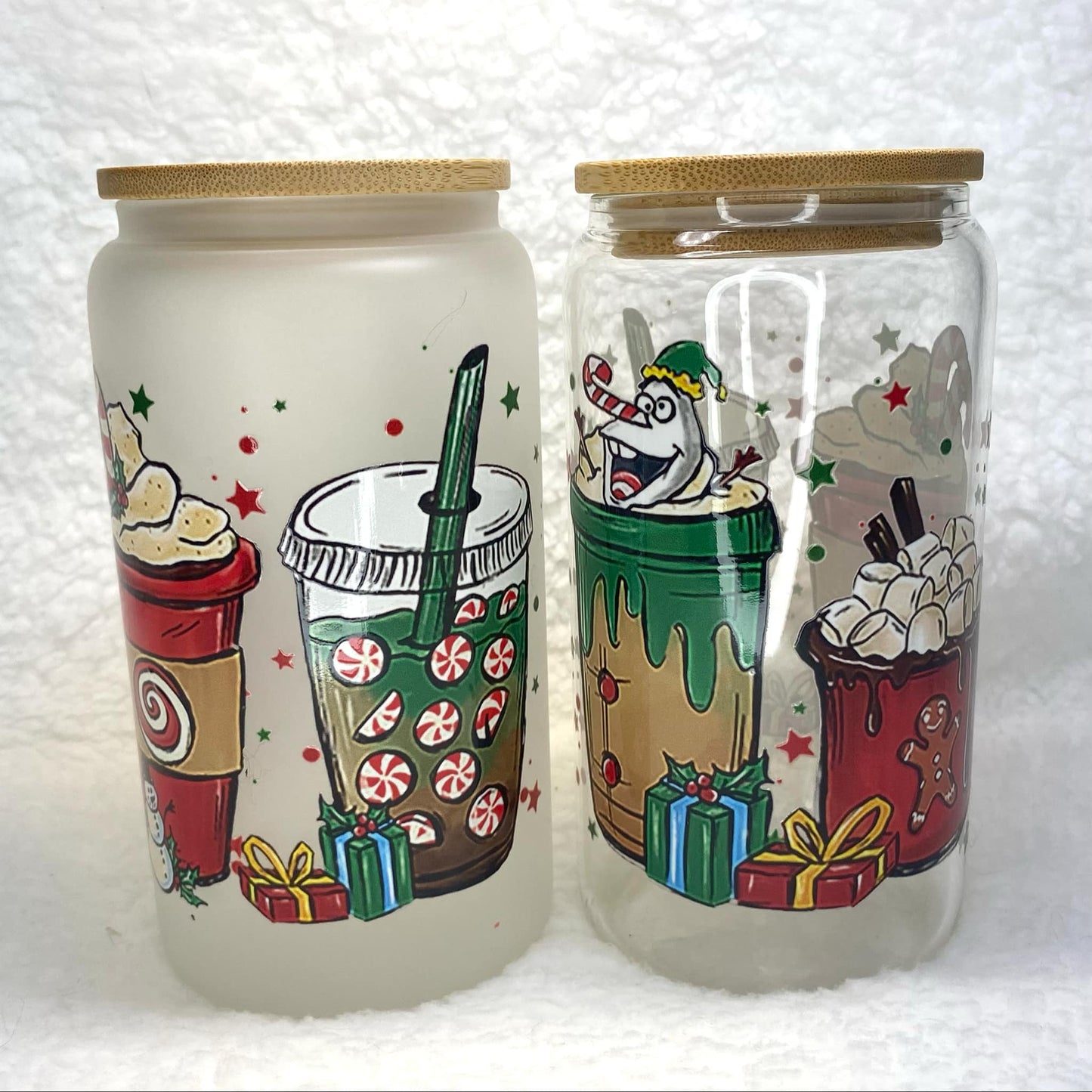 Snowman Glassware/Glass Cup/Frosted Glass Libby Cup/UV DTF Glass Cup/Christmas Gift/16oz Libby Cup