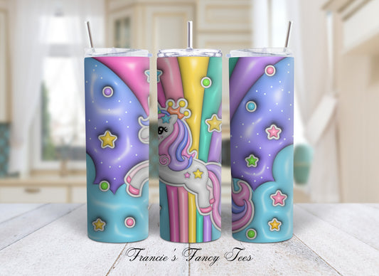Unicorn 3D Puffy Tumbler/Kids Tumbler/20oz Tumbler/Sublimation Tumbler/ 3D Puffy Tumbler