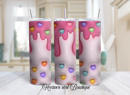 3D Puffy Heart Tumbler/Kids Tumbler/Heart Theme/20oz Tumbler/Sublimation Tumbler/ Birthday theme/ Christmas Gift/ 3D Puffy Tumbler