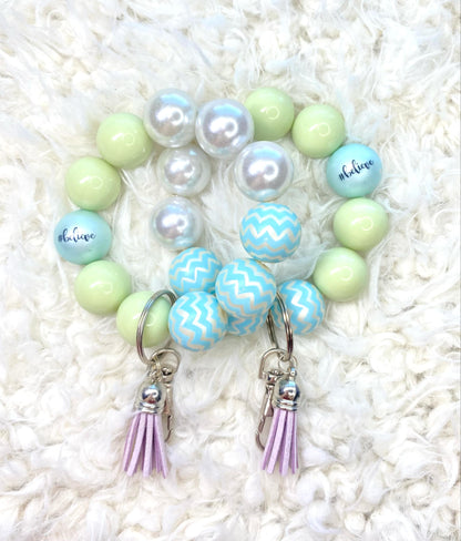 Believe Beaded Keychain/Inspiring Keychain/Handmade Accessories/Acrylic Beaded Wristlet Keychain/Best Friend Gift