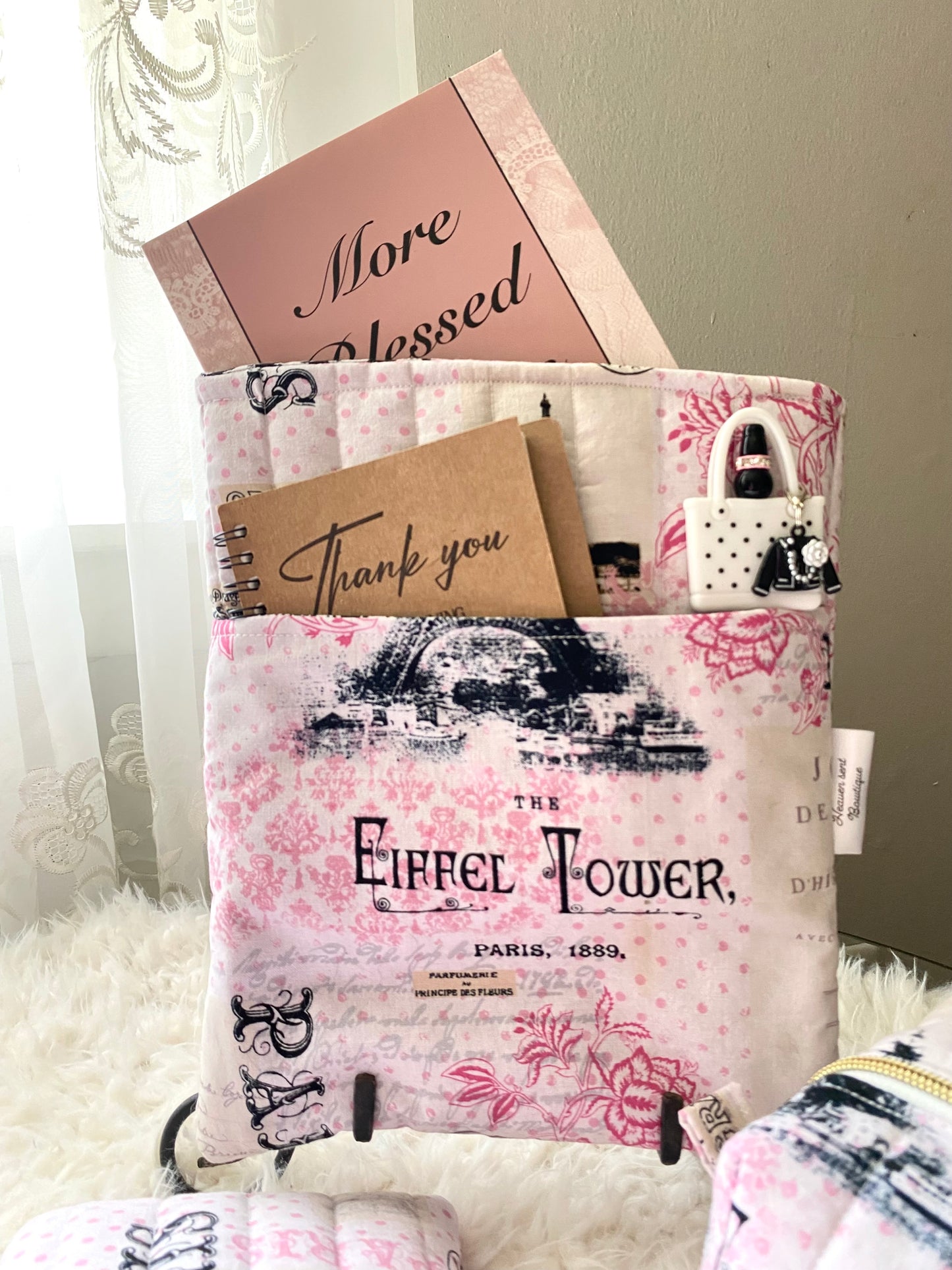 Paris Theme /Travel bag/Mini purse/ Book sleeve/Quilted Boxy bag/Travel bag/Makeup bag/Birthday gift/Christmas gift/Keychain