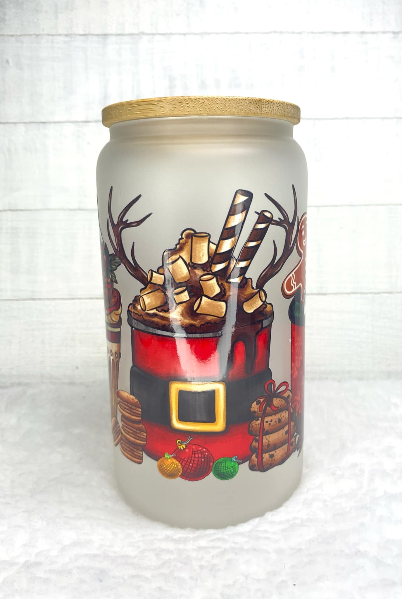 Christmas Reindeer Glass Cup/Christmas Cup/Glassware/Coffee Cup/Libby Cup/Holiday Glassware/