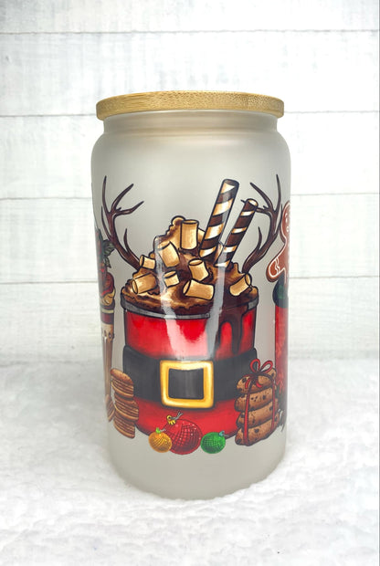 Christmas Reindeer Glass Cup/Christmas Cup/Glassware/Coffee Cup/Libby Cup/Holiday Glassware/