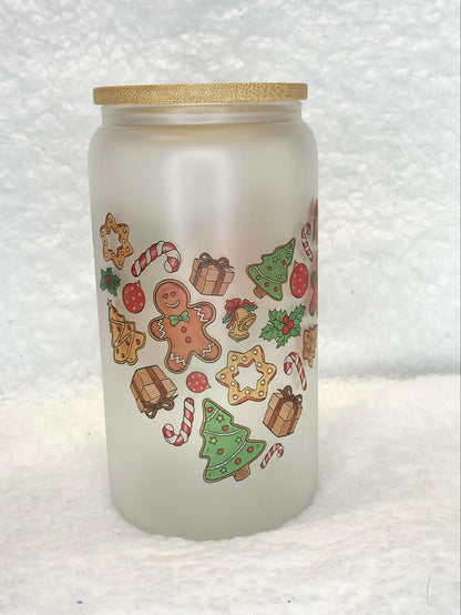 Christmas Theme Frosted Glass Cup/Frosted Glass Libby Cup/Sublimation Glass Cup/Christmas Gift