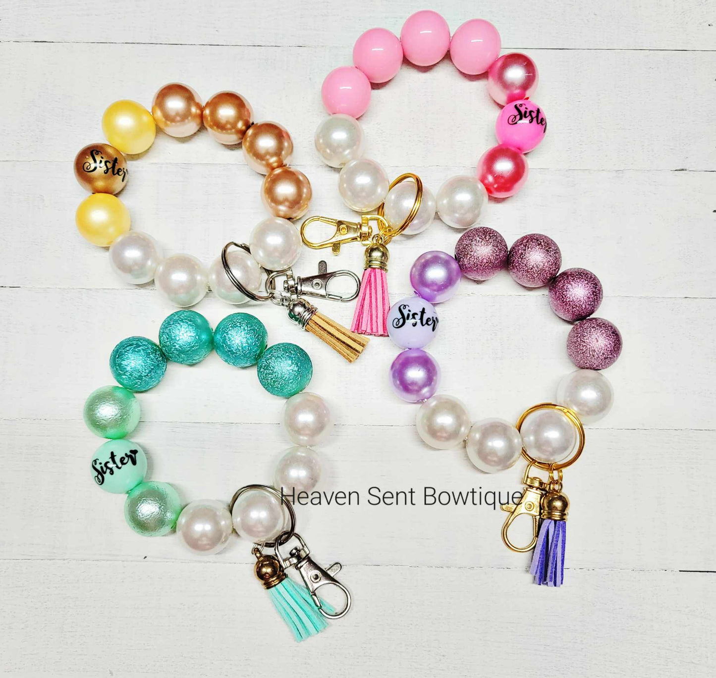 Sister Acrylic Beaded Keychain/Best Sister Ever/ Handmade Accessories/Acrylic Bead Wristlet Keychain/Best Gift