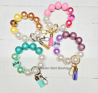 Sister Acrylic Beaded Keychain/Best Sister Ever/ Handmade Accessories/Acrylic Bead Wristlet Keychain/Best Gift