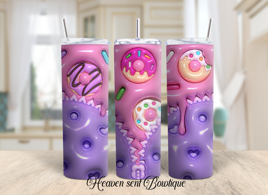 Donut Zipper Theme Tumbler/Kids Tumbler/Donut Tumbler/20oz Tumbler/Sublimation Tumbler/ 3D Puffy Tumbler/