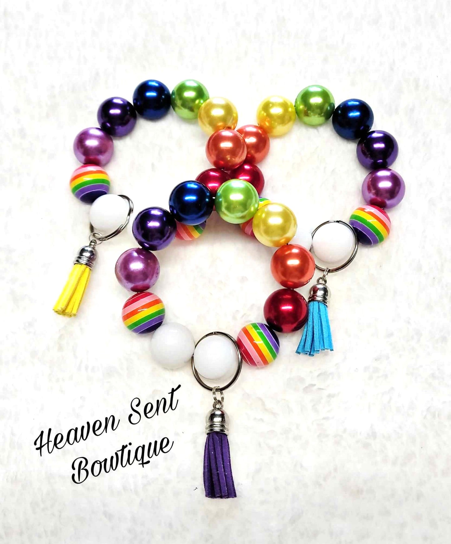 Rainbow Acrylic beaded keychain//Handmade Accessories/Acrylic Bead Wristlet Keychain/Best Gift