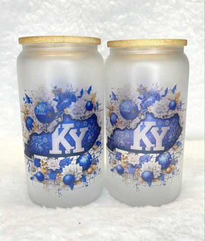 Ky Christmas Glass Cup/Kentucky Frosted Cup/Frosted Glass Libby Cup/Sublimation Glass Cup/Christmas Gift/Glass Tumbler/Libby Glass