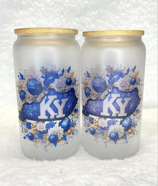 Ky Christmas Glass Cup/Kentucky Frosted Cup/Frosted Glass Libby Cup/Sublimation Glass Cup/Christmas Gift/Glass Tumbler/Libby Glass