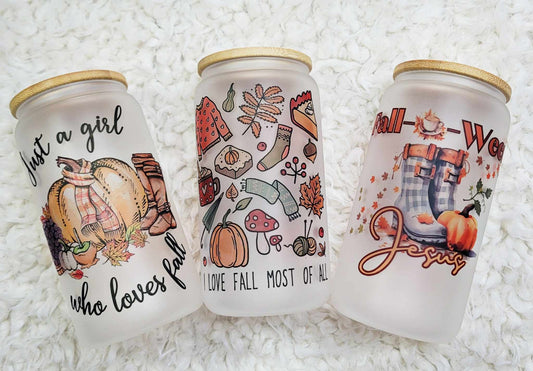 Fall Glass Tumbler/Libby Glass Tumbler/Glass Tumbler/Sublimation Frosted Cup