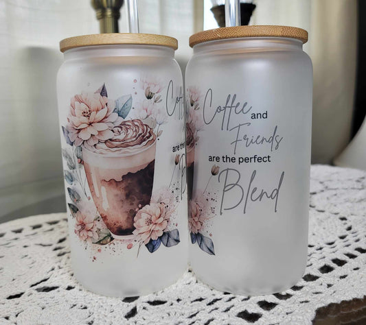 Coffee & Friends Drinkware, Frosted Glass Cup, 16oz Glass Cup, Sublimation Frosted Glass Cup