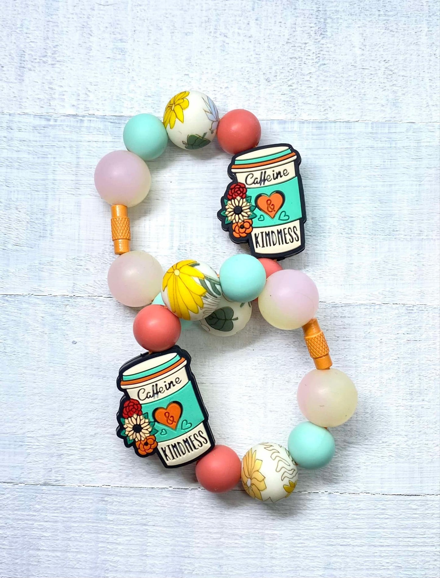 Caffeine and Kindness/Coffee Lover Charm/ Charms/ Handle Accessory/ Accessory for Cups/Silicone Beads