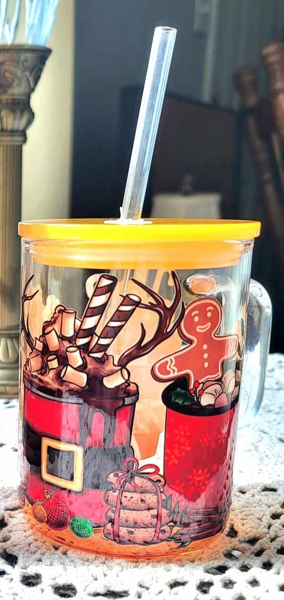 Christmas Reindeer Glass Cup/Christmas Cup/Glassware/Coffee Cup/Libby Cup/Holiday Glassware/