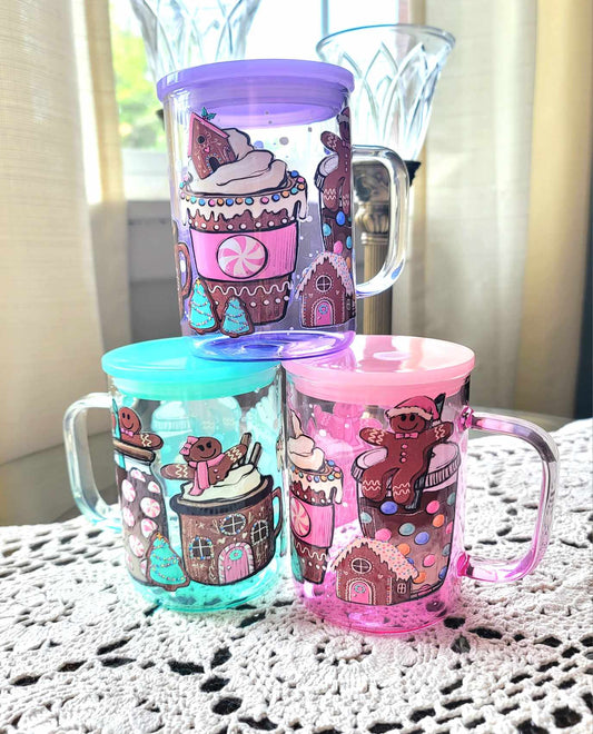 Gingerbread Glassware/Glass Cup/Frosted Glass Libby Cup/UV DTF Glass Cup/Christmas Gift/16oz Libby Cup