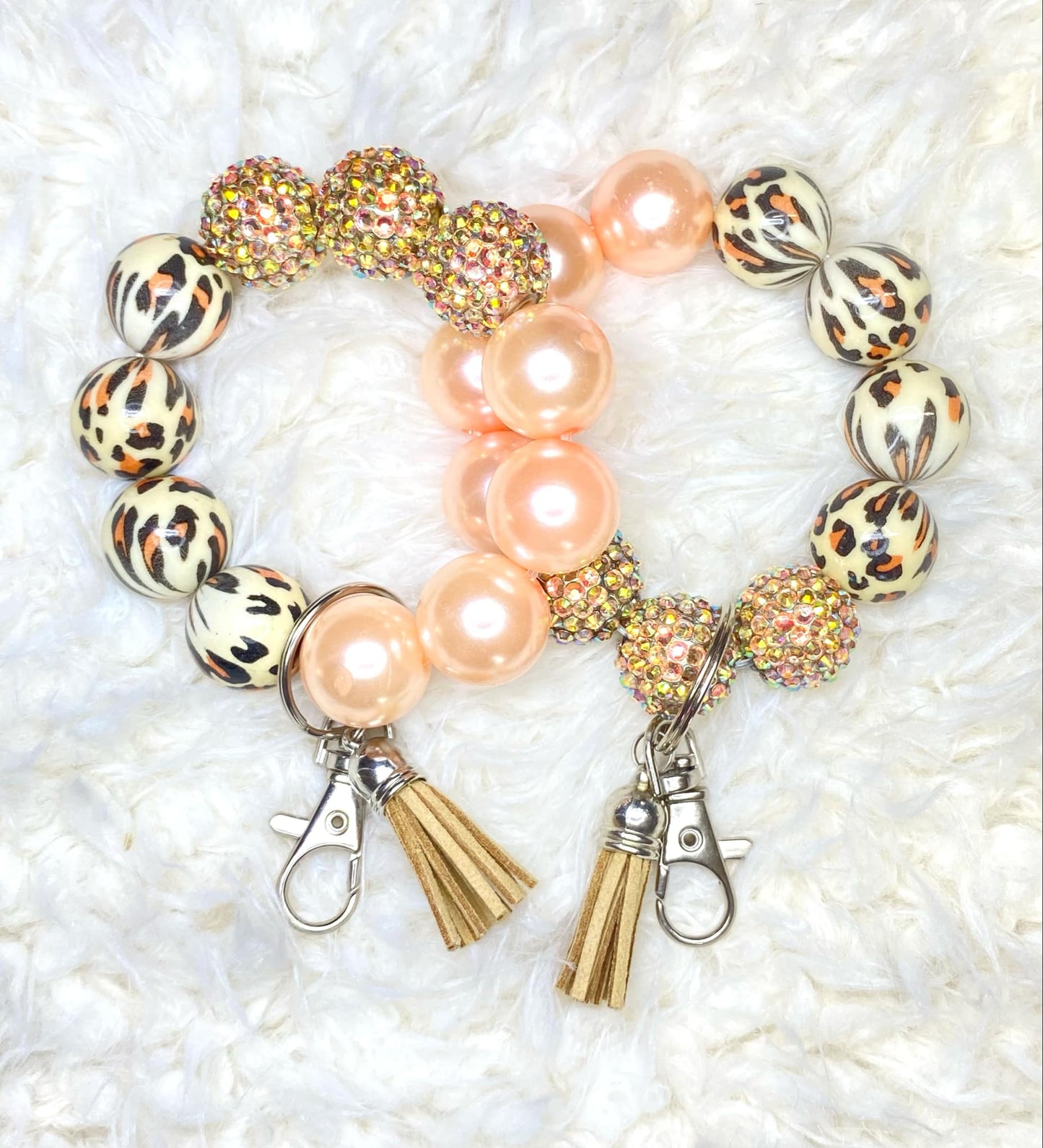 Cheetah Print Acrylic Keychain/Handmade Accessories/Acrylic Beaded Wristlet/ Keychain/Best Gift/Birthday Gift