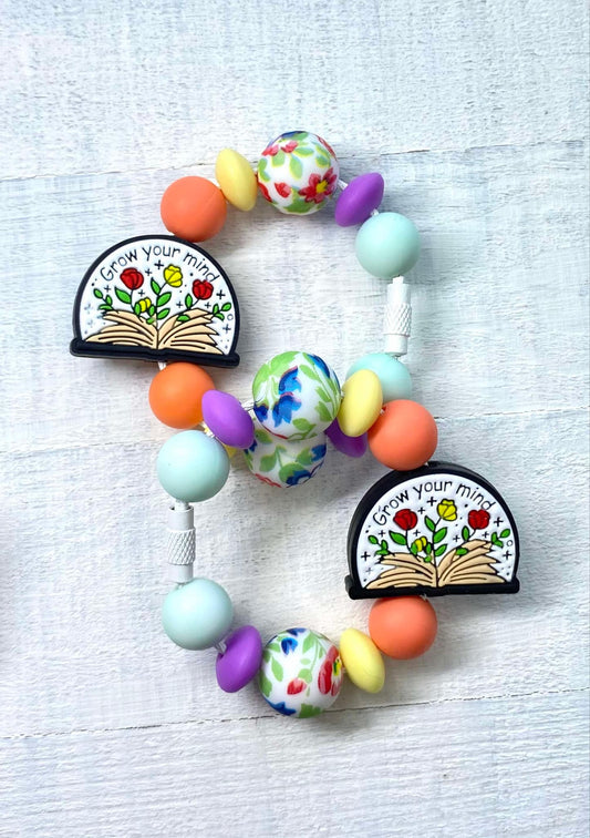 Grow Your Mind/Book Lovers Charm/ Charms/ Handle Accessory/ Accessory for Cups/Silicone Beads