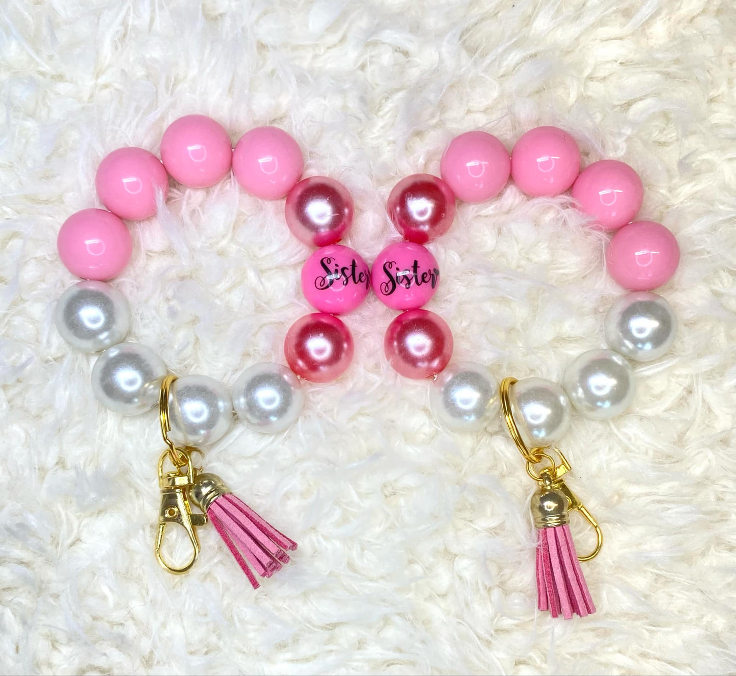 Sister Acrylic Beaded Keychain/Best Sister Ever/ Handmade Accessories/Acrylic Bead Wristlet Keychain/Best Gift