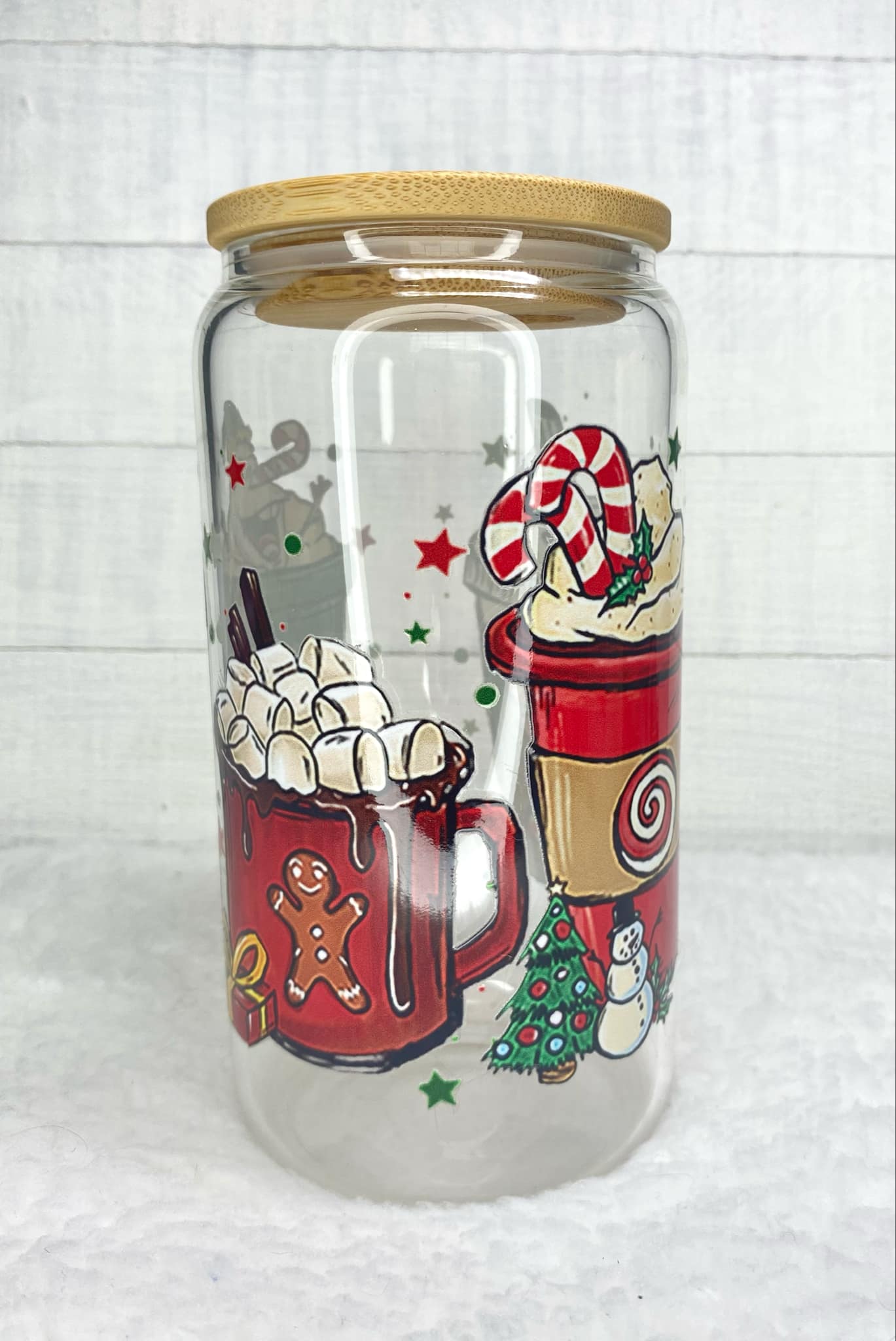 Snowman Glassware/Glass Cup/Frosted Glass Libby Cup/UV DTF Glass Cup/Christmas Gift/16oz Libby Cup