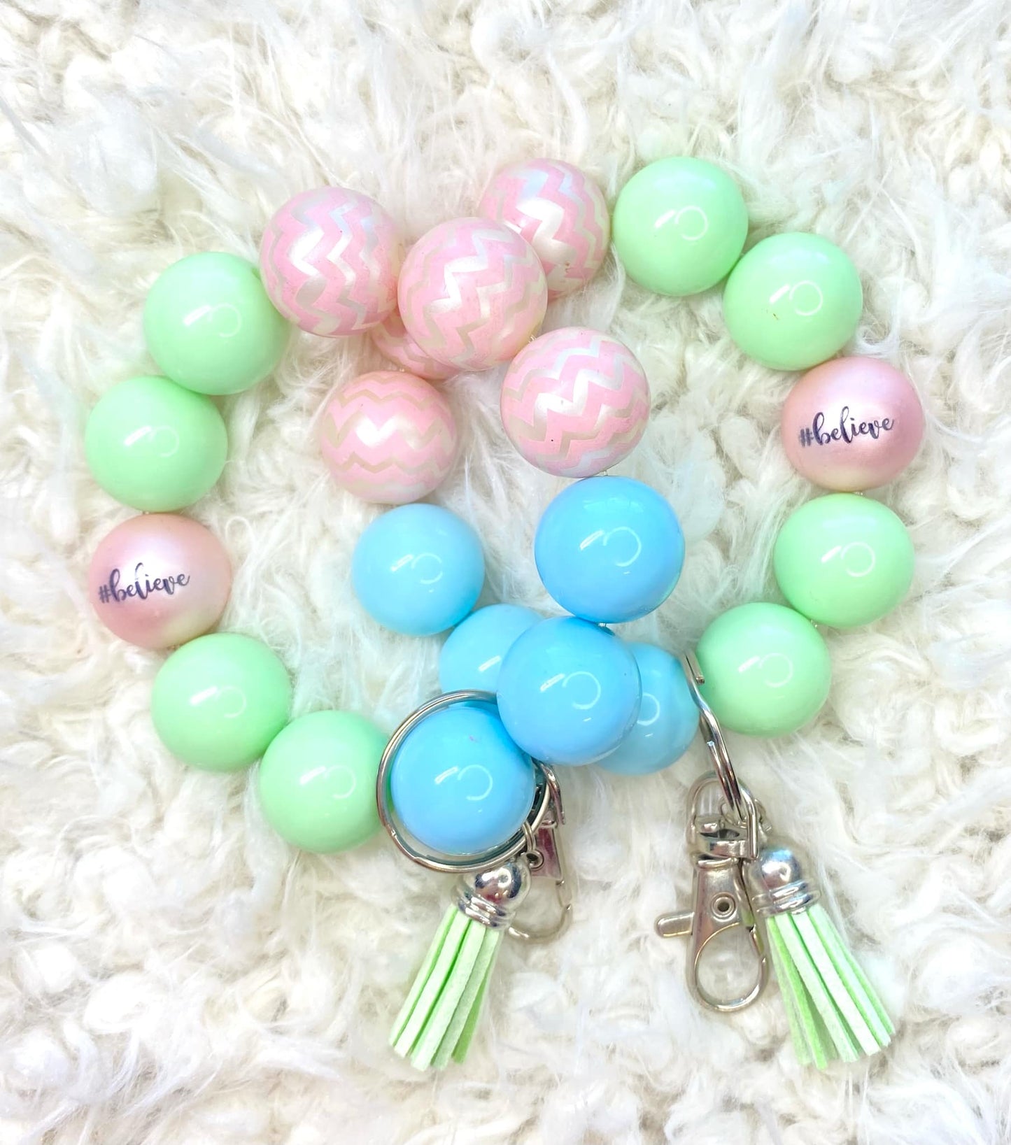 Believe Beaded Keychain/Inspiring Keychain/Handmade Accessories/Acrylic Beaded Wristlet Keychain/Best Friend Gift