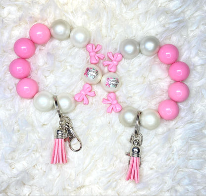 Breast Cancer Awareness Month/Acrylic Beaded Keychain/Handmade Accessories/Support Gift/Acrylic Bead Wristlet Keychain/Keychain