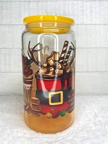 Christmas Reindeer Glass Cup/Christmas Cup/Glassware/Coffee Cup/Libby Cup/Holiday Glassware/