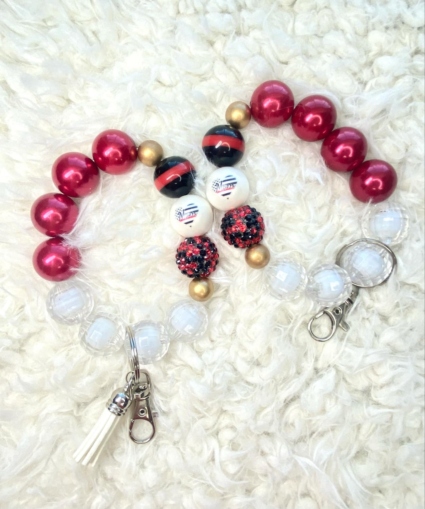 Mom Firefighter Acrylic Keychain/Firefighter Mom/Handmade Accessories/Acrylic Beaded Wristlet Keychain/Best Gift/Purse Charm
