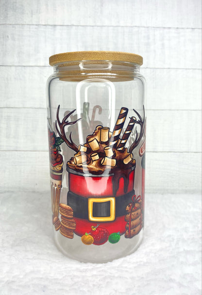 Christmas Reindeer Glass Cup/Christmas Cup/Glassware/Coffee Cup/Libby Cup/Holiday Glassware/