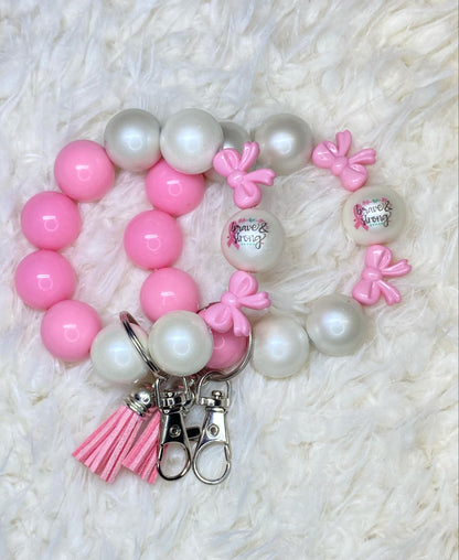 Breast Cancer Awareness Month/Acrylic Beaded Keychain/Handmade Accessories/Support Gift/Acrylic Bead Wristlet Keychain/Keychain