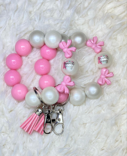 Breast Cancer Awareness Month/Acrylic Beaded Keychain/Handmade Accessories/Support Gift/Acrylic Bead Wristlet Keychain/Keychain