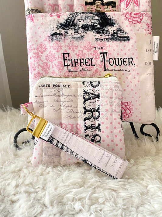 Paris Theme /Travel bag/Mini purse/ Book sleeve/Quilted Boxy bag/Travel bag/Makeup bag/Birthday gift/Christmas gift/Keychain